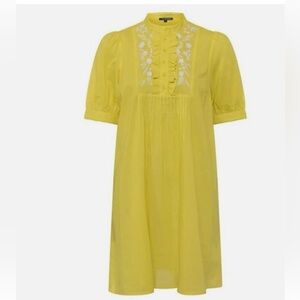 French Connection Yellow Embroidered Puff Sleeve Dress – Size M
